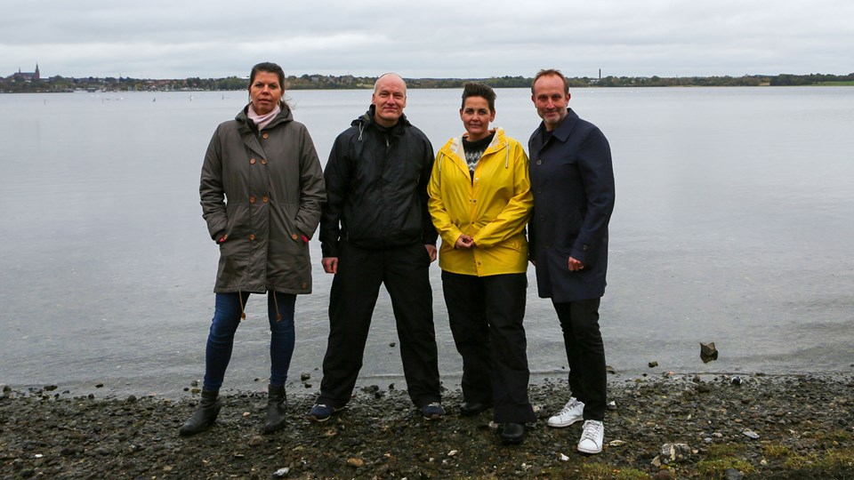 Martin Lidegaard sammen med Franciska Rosenkilde, Pelle Dragsted og Pia Olsen Dyhr ved Roskilde Fjord