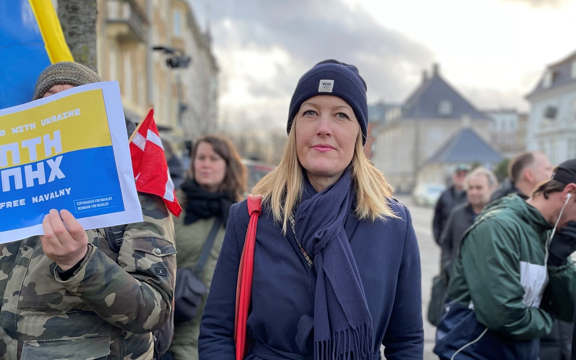Sofie Carsten Nielsen ved demonstration for Ukraine den 23. februar 2022
